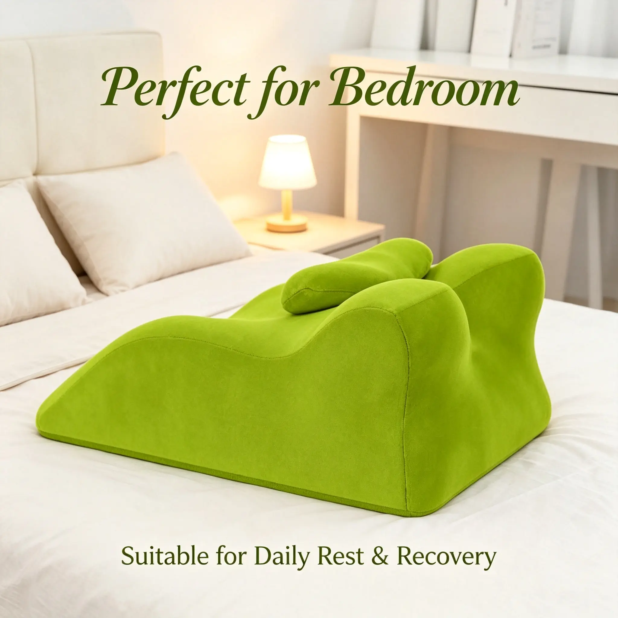 Ergonomic Green Memory Foam-Polyester Blend Spinal Posture Support Reading Pillow, Multi-Functional Design, 23.6x14.1x9 in - for Bedding & Linens