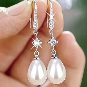 2 Pairs Of Elegant And Exquisite Sparkling Imitation Pearl Pendant Earrings, Suitable for Female Brides As EngaSynthetic Gemstoneent Jewelry Anniversary Gifts, Mother's Day Gifts