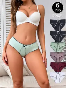 DORSU 6PCS Cotton Solid Color Low Waist Women Panties Bow Decoration Ladies Briefs Comfortable Breathable Female Underpants