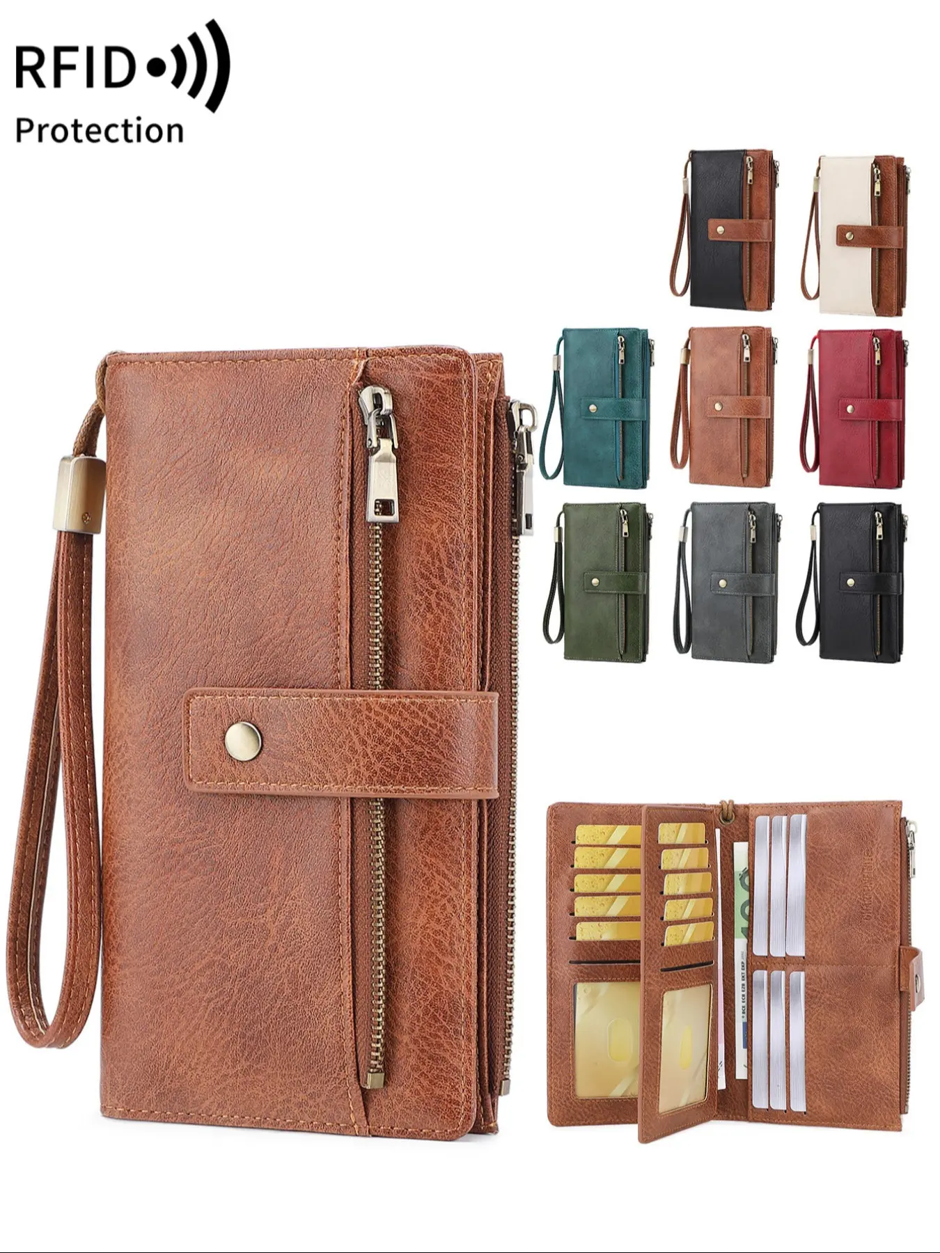 New Rfid Anti-Theft Vintage Commuter Women's Wallet, Rfid Blocking Purse, Multi-Function Trifold Long Wallet, Card Slots ID Window Cash Phone Holder, Multi Functional Wallet, Zipper Wallet, Trifold Wallets
