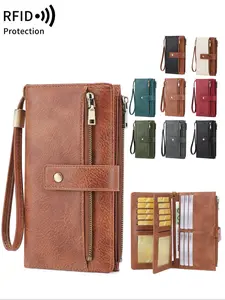 New Rfid Anti-Theft Vintage Commuter Women's Wallet, Rfid Blocking Purse, Multi-Function Trifold Long Wallet, Card Slots ID Window Cash Phone Holder, Multi Functional Wallet