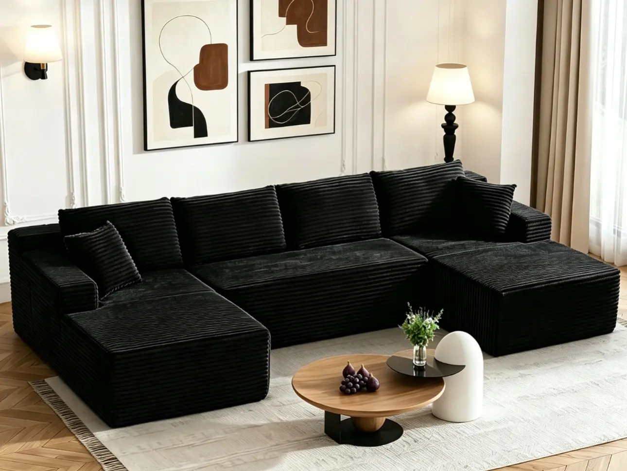 131" U-Shaped Modular Sectional Sofa, Oversized Cloud Couch with Plush Corduroy