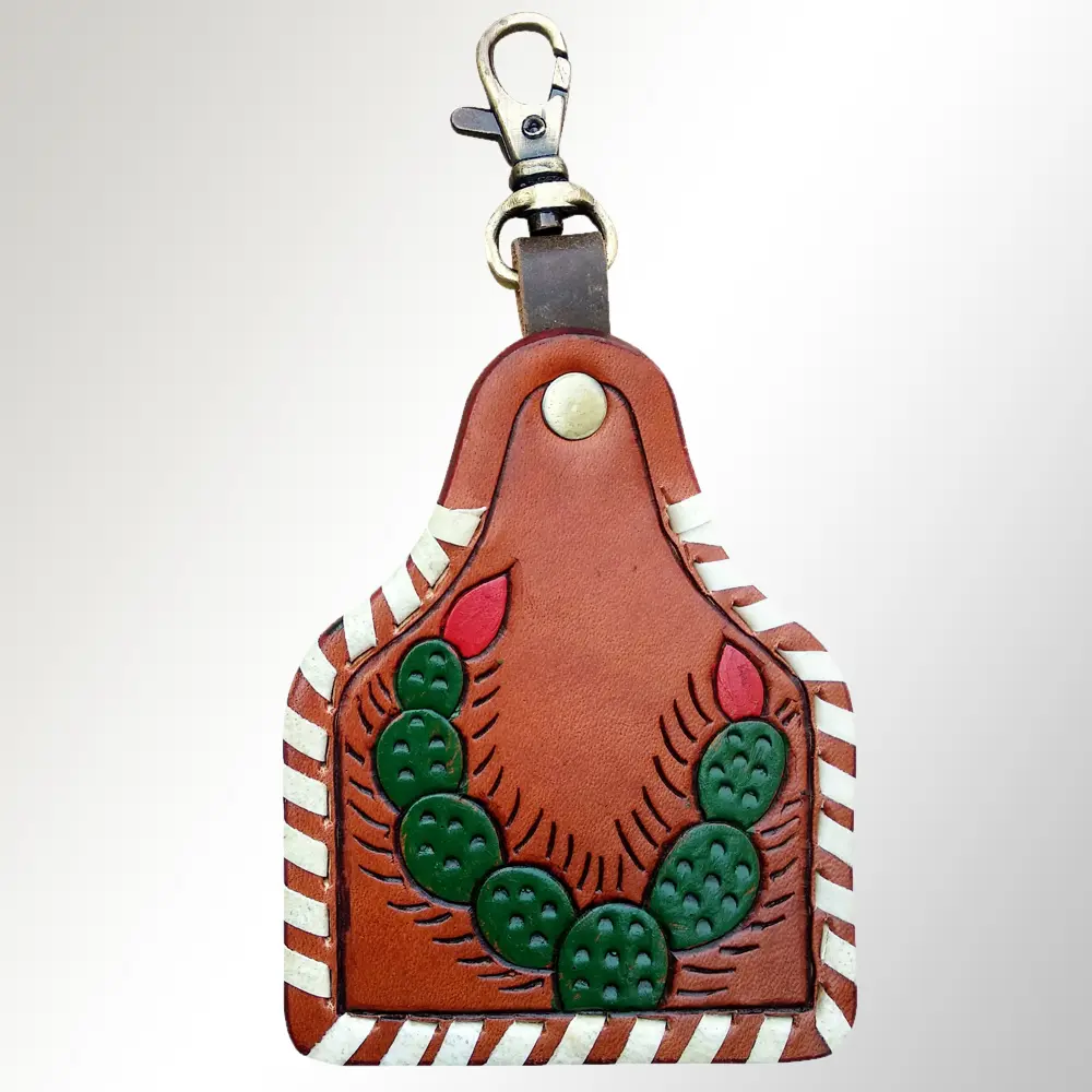 American Darling ADKRX125 Hand Tooled Carved Genuine Leather Keyring