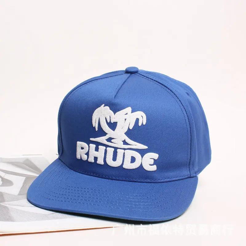 RHUDE Flat Brim Trucker Hat, Fashion Snapback Baseball Cap, Casual Outdoor Sun Fishing Hat for Men Women