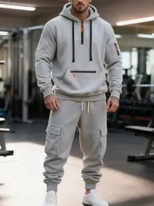 Men's 2 Piece Tracksuit Set, Casual Long Sleeve Half - Zip Hoodie with Cargo Sweatpants, Comfortable Fleece Athletic Outfit for Gym, Workout, Daily Wear, Sweatsuit Set