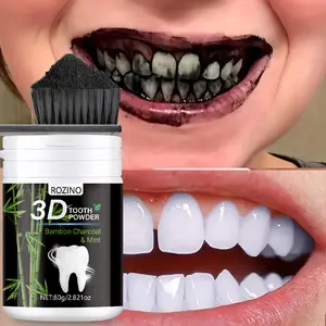 Rozino 3D Bamboo Charcoal Mint Toothpaste 80g, Natural Plant-Based Whitening & Cleaning, Deep Teeth Cleansing, Fresh Breath, Daily Dental Care, Tooth Powder