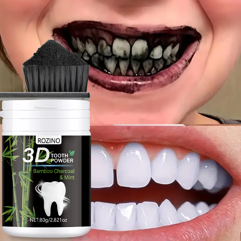 Rozino 3D Bamboo Charcoal Mint Toothpaste 80g, Natural Plant-Based Whitening & Cleaning, Deep Teeth Cleansing, Fresh Breath, Daily Dental Care, Tooth Powder