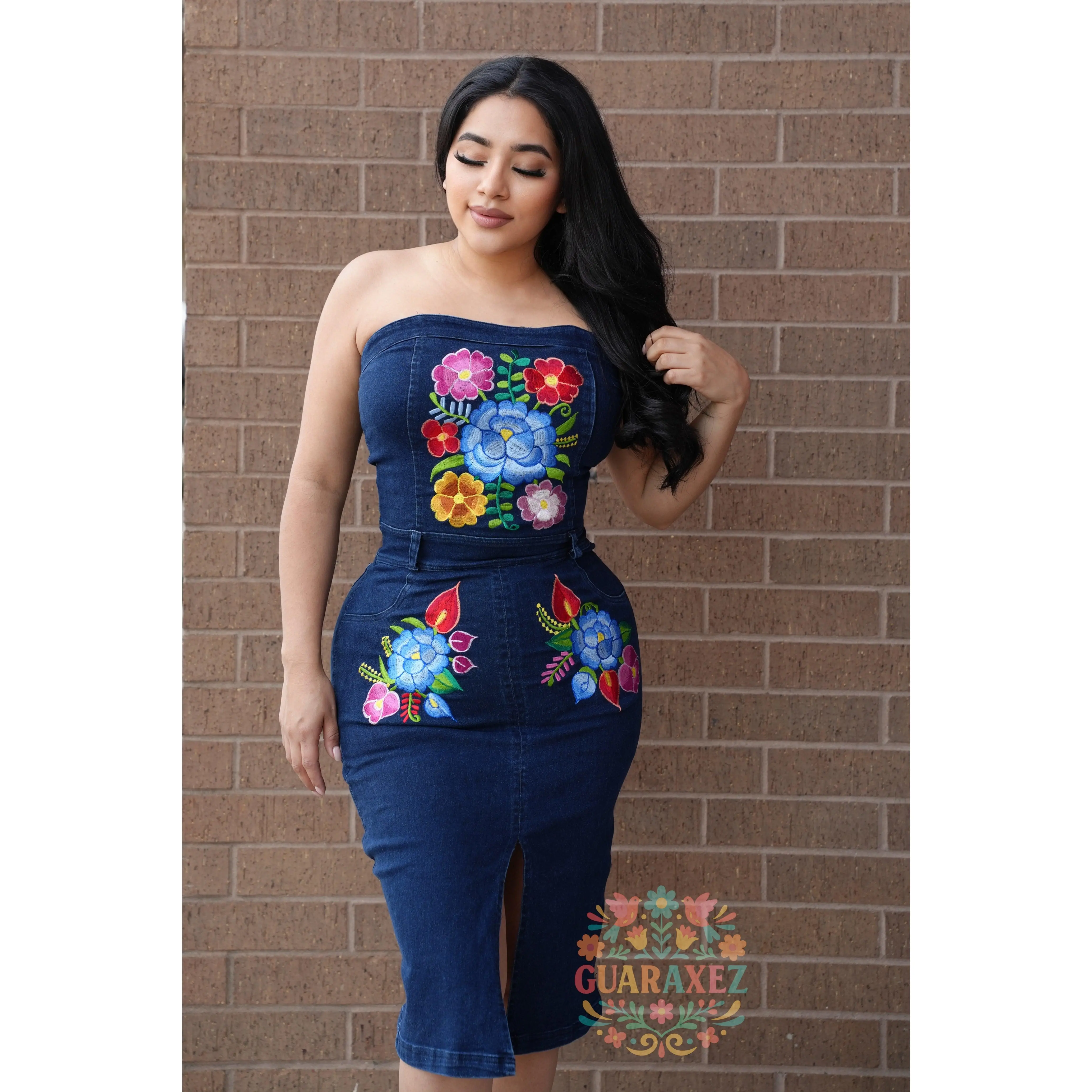 Remi Denim Strapless Embroidery Dress Remi Denim Strapless Embroidery Dress