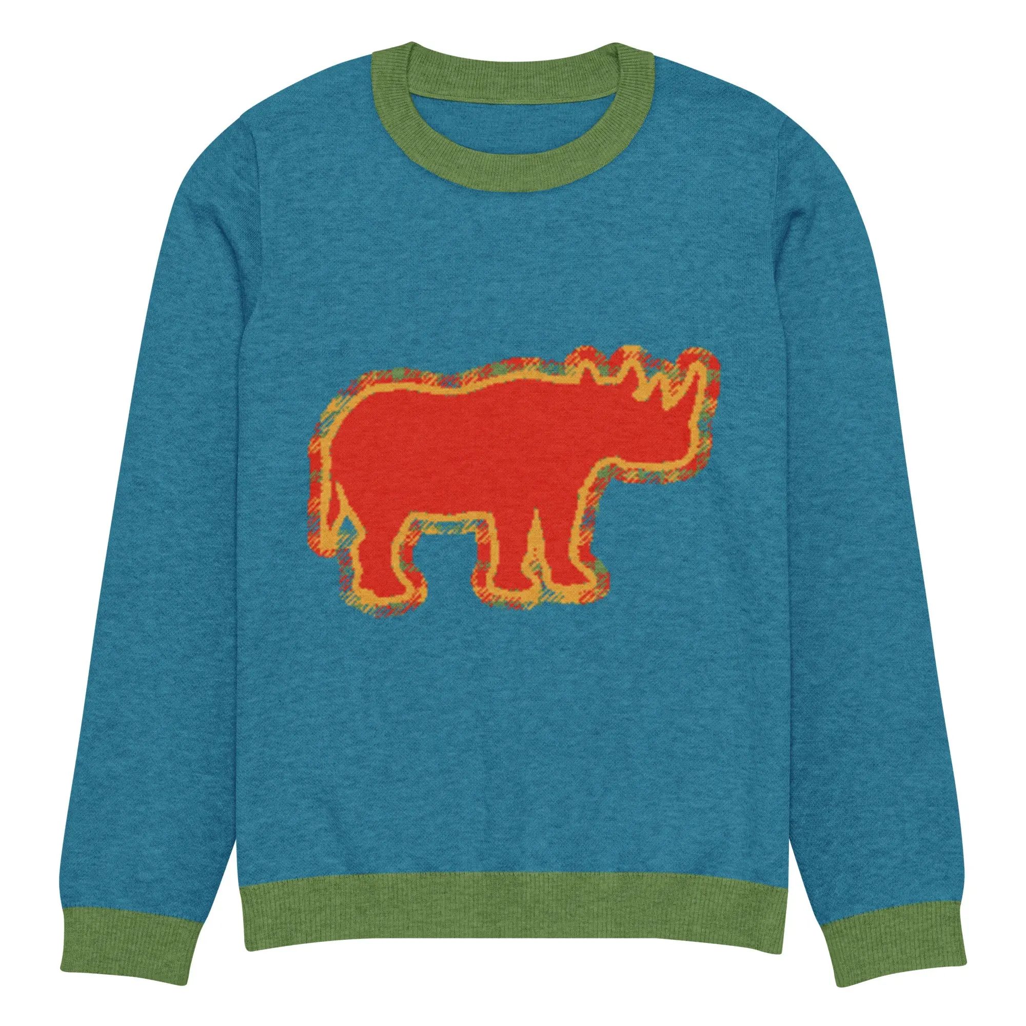 One Horse Rhino in Turquoise Knitted Crewneck Sweater