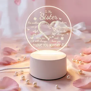 To My Sister LED Night Lamp with Rose Petals and Lights, Warm Heart Message Bedside Desk Light, USB Powered Romantic Desktop Bedroom Decor, Birthday Christmas Holiday Gift for Sister Sister-in-Law Best Friend