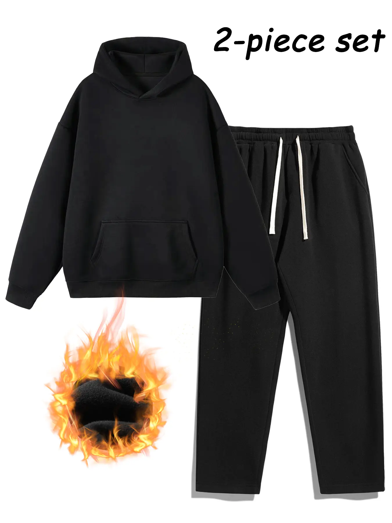 Men's 2-Piece Fleece-Lined Athletic Tracksuit - Long Sleeve Hoodie & Regular Pants, Stylish Casual Fit Jogger Outfits, Outdoor 4-Season Men's 2 Piece Sets Fall Winter Menswear, Sporty Chic
