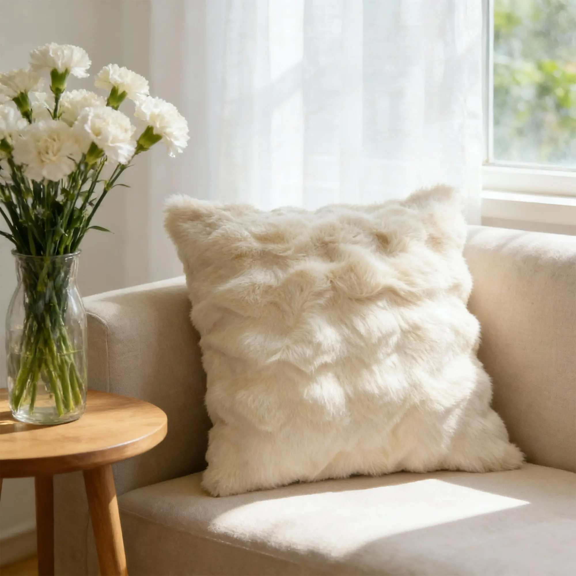 18x18 in Solid Plain White Faux Fur Throw Pillow - Soft Cushions, Textured Fluffy Covers, Cushions for Sofa, Cozy Chic Home Décor to Elevate Home's Aesthetic