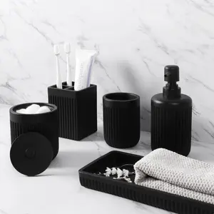 5 Pcs White Marble Resin Bathroom Accessories Set, Lotion Soap Dispenser, Toothbrush Holder, Tumbler, Cotton Swab Holder & Vanity Tray, Bathroom Countertop Organizer for Home Apartment