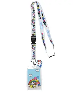 Sanrio Hello Kitty Lanyard Rainbows Breakaway Reversible Lanyard For Keys Keychain ID Badge with Hello Kitty Rubber Pendant