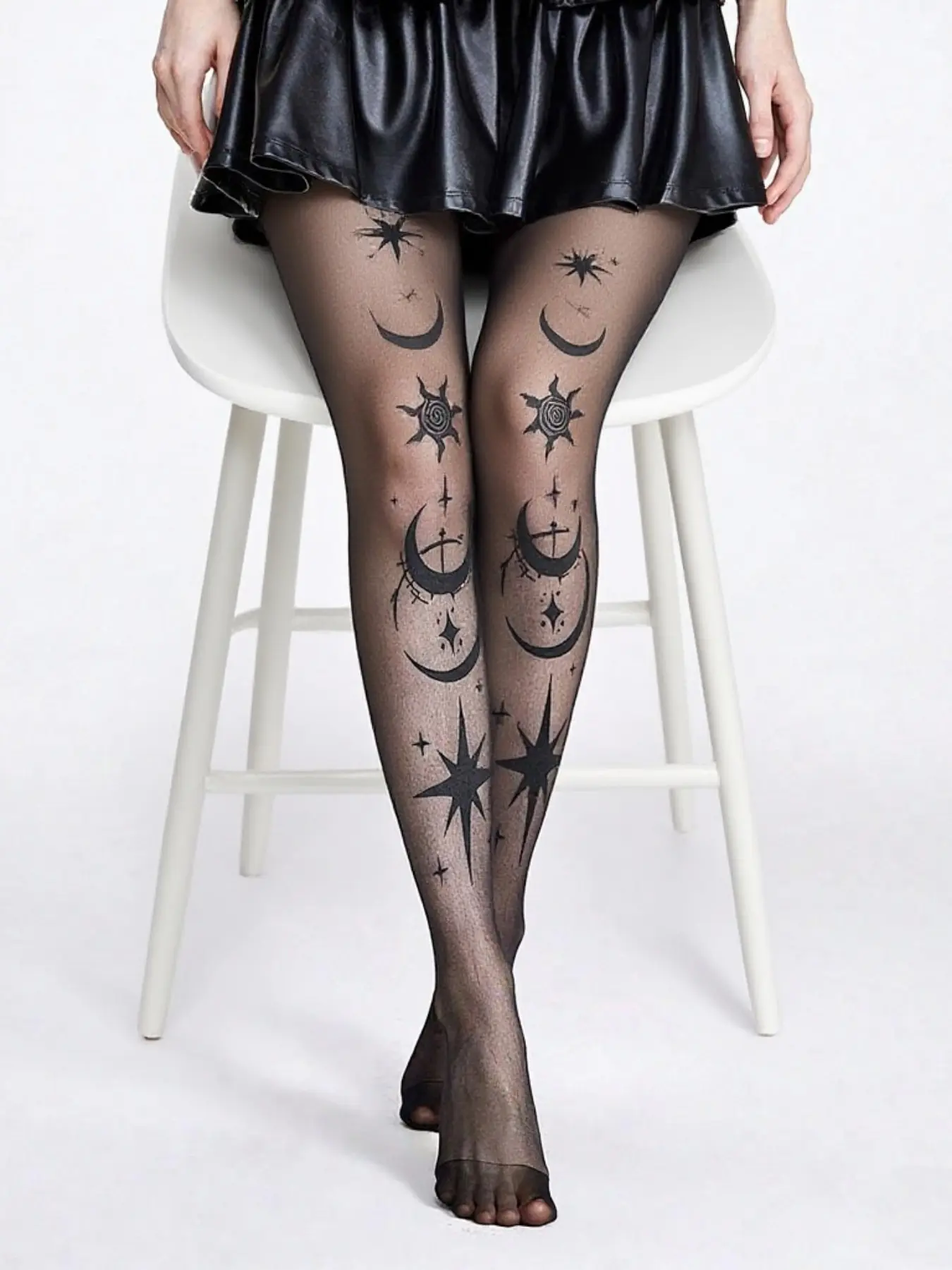 Women's 20D Star Moon Print Design Stockings, Anti-Pilling Long Socks, Sexy High Waist Silky Pantyhose, Tights, Comfortable & Stylish Legwear