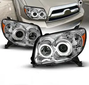 AmeriLite For 2006-2009 Toyota 4 Runner Chrome Xtreme LED Halos Projector Headlights Pair - Driver and Passenger Set