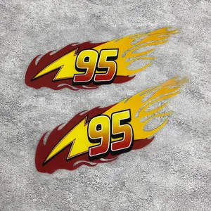 2PCS/SET Passionate Racing Lightning McQueen 95 Flame Logo Sticker, For car bodies, backpacks, Full of passionate Cars vibe, A favorite decor for cartoon racing style lovers, Decal For Cars