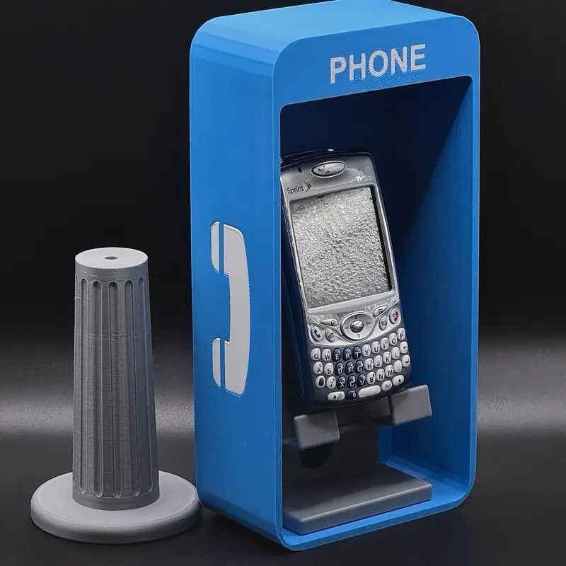 Vintage 3D Printed Payphone Mobile Phone Holder-Mount, Light Blue with Gray Stands, Universal Fit Mobile Accessories for Smartphones, Keeps Phone Secure Decorative Display