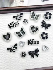 16PCS Retro Black Silvery Butterfly Bees ABS Shoe Charms, Shoe Charm Set, Punk Chains DIY Decorations Bling Rhinestone Flower Star Clog Shoes Buckles Accessories Removable Bowtie Shoe Clips Ornaments Women Bubble Slides Sandals Garden Shoes Decor