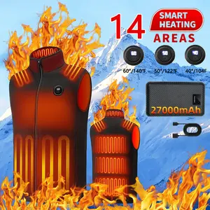 27000mAh Heated Men'S Heating Vest with USB Power & 14-Zone Control - Lightweight Breathable Fleece, Zip-Up Design, for Hiking, Skiing, Fishing, Camping, Motorcycling, Outdoor Activities - Ideal Gift for Men