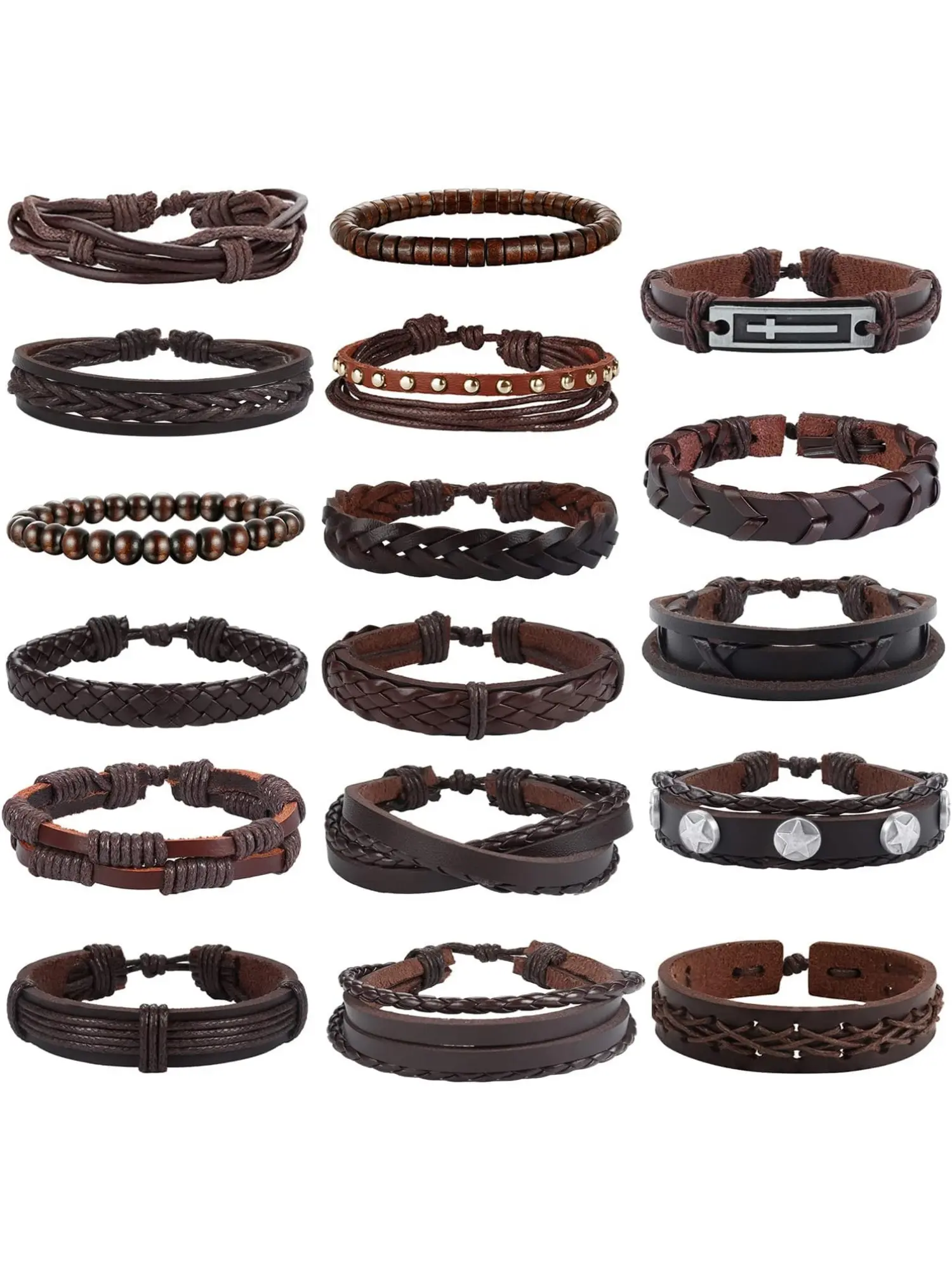 17 Pcs Mens Leather Bracelet  Bracelet for Men Black Adjustable Leather Bracelet Punk Braided Women Rope Men's Bracelet with Beads Leather Wristbands Vintage Bracelets Set Wrist Wrap for Men Adjustable Cuff Beaded Bracelet Layered Bracelet Set