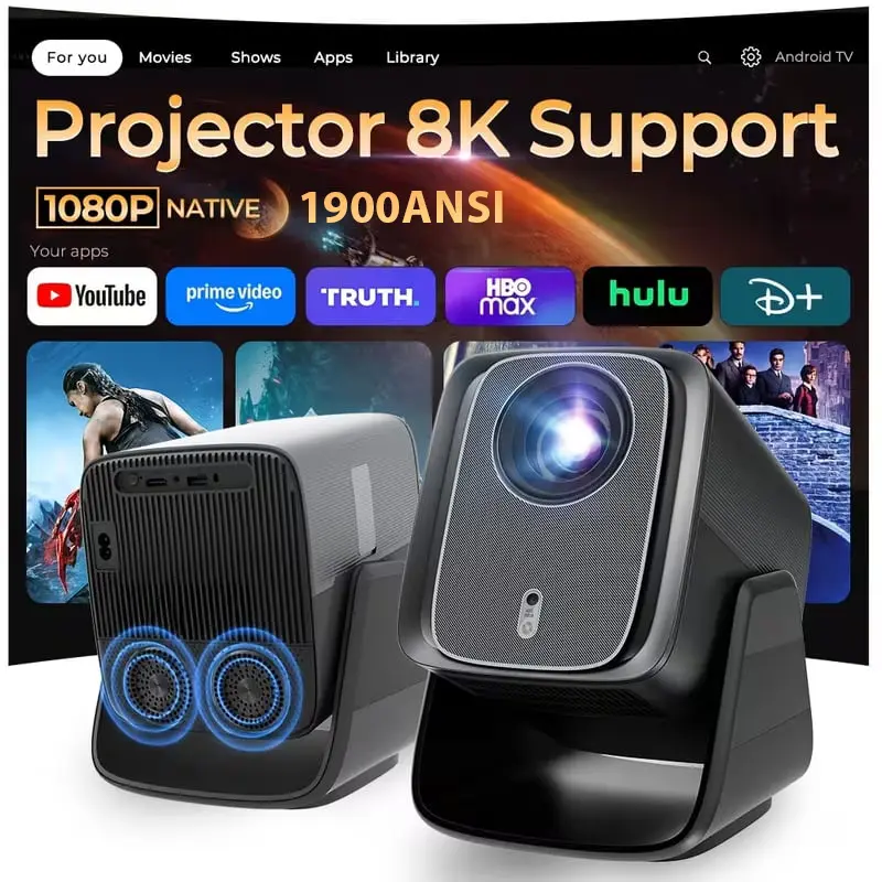 ERAWHEEL X5 Premium Modern LCD Projector - 1900 ANSI Lumens, Native 1080P HD Quality, Dual HiFi Speakers, Smart Auto Adjust Functions (Focus, Keystone, Screen Fit), WiFi Enabled, HDMI Connectivity, Home Use Theater Projector