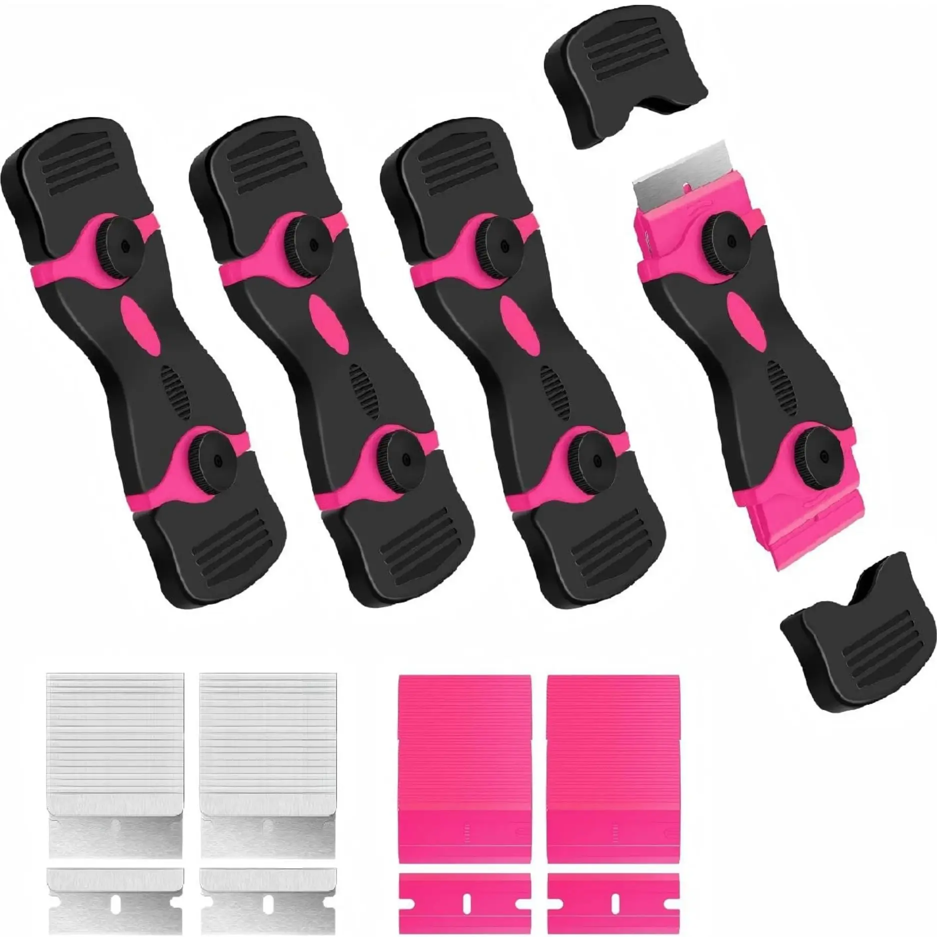 Plastic 4PCS Double Edge Razor Blade Scraper Set with 80 Replacement Blades, 2-in-1 Household Cleaning Tool for Glass, Tile, Car