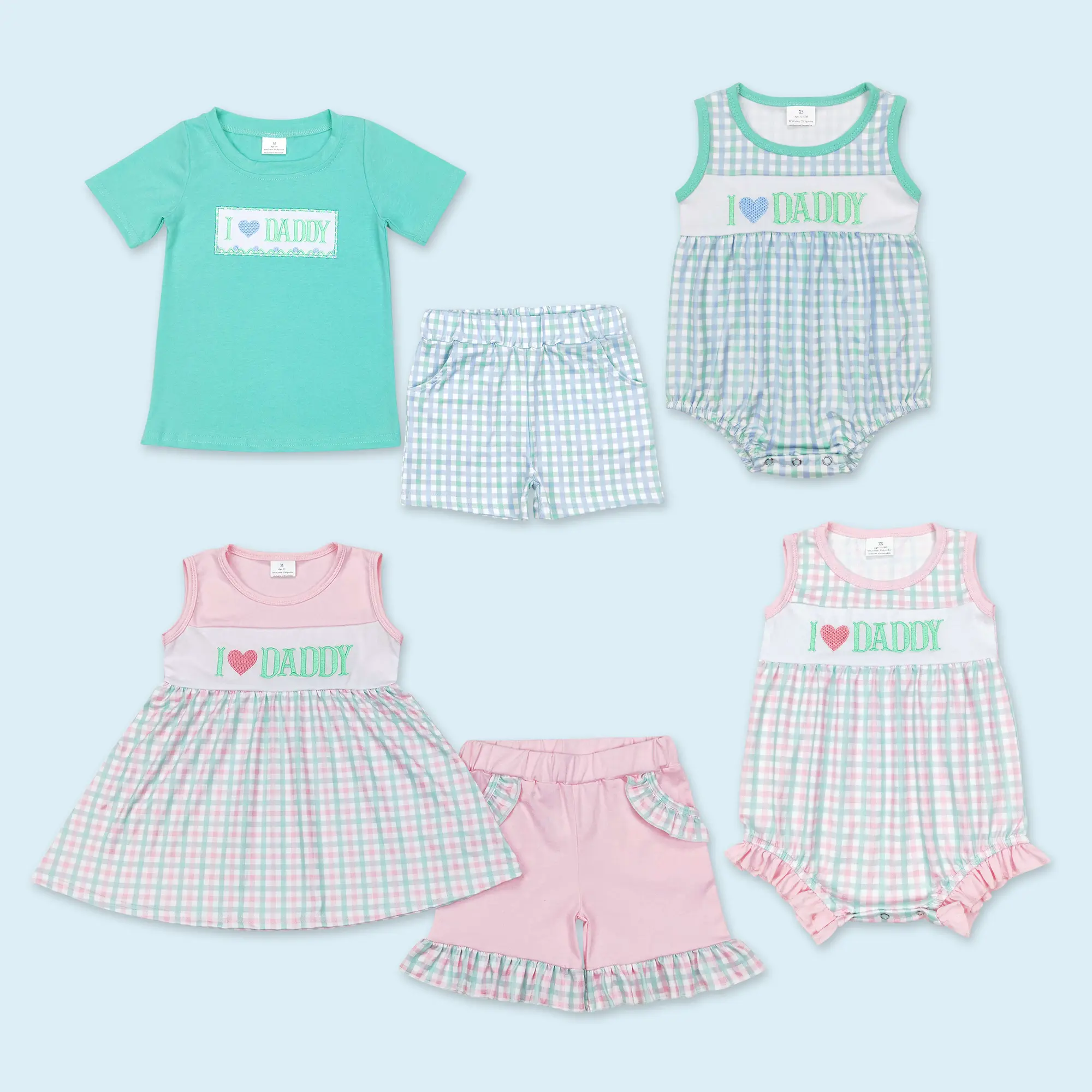 I love Daddy Fathers day baby boy summer plaid outfit