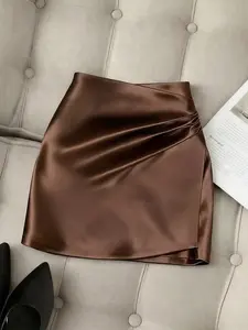 Elegant Satin Fashion Women's Skirt, Simple and Stylish, Perfect for Office and Date, Ladies' Half-Length Dress, Bottom