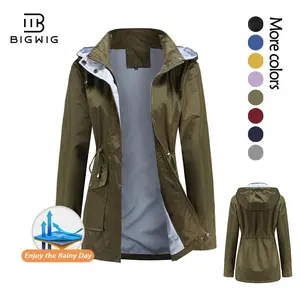 BIGWIG Waterproof Loose-Fit Spring/Autumn Hooded Jacket, Warm Half-Zip Raincoat, with adjustable waist, hood and cuffs, jacket with large kangaroo pocket, suitable for everyday wear in all seasons, windproof and waterproof shell jacket.
