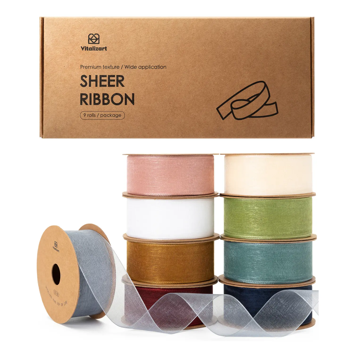 Vitalizart 1-Inch Organza Sheer Ribbon Set, 30/90/150 Yd Fabric Ribbon for Gift Wrapping, Christmas Decor, Wedding Bows & Party Supplies