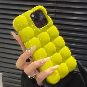 3D Cartoon Block Lattice Soft Silicone Smartphone Case - Glossy Candy Green, Shockproof Protector, Multi-Model Fit for iPhone 16/15/14/13 Pro Max/12/11, Handheld Device Accessory, Accessories