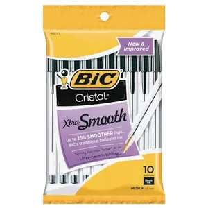 BIC Cristal Xtra Smooth Medium Point Black Ballpoint Pen, 10 Count (68271)