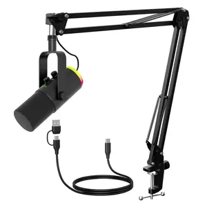 Dynamic XLR/USB Microphone Kit with Noise Reduction, Independent Volume Control Gaming Mic, Adjustable Stand Arm for Streaming, Gaming, Voiceover