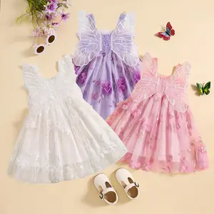 Baby Girls Layered Tulle Wings Dress Mesh Flower Butterfly Skirt Princess Sleeveless Birthday Tutu Party Dresses