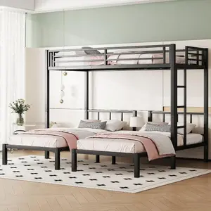 【Bellemave】Twin over Twin & Twin Bunk Beds for 3, Twin XL over Twin & Twin Bunk Bed Metal Triple Bunk Bed, Black