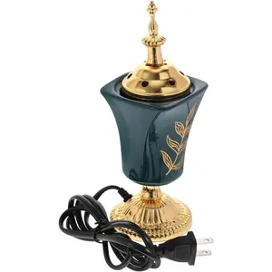 Electric Incense Burner Arabian Style Electric Incense Burner Tabletop Decorative Censer Middle Eastern Incense Holder for Yoga Spa Home Office Decor (Green, US Plug)