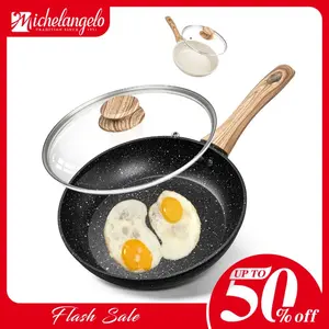MICHELANGELO Non-Stick Frying Pan with Lid 8-10 Inch Granite Coating Induction Compatible Easy Cleaning Healthy Cooking Durable Versatile Kitchenware