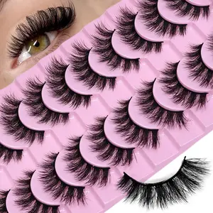 Fluffy False Eyelashes, 10 Pairs Natural Look Eyelash Extensions, Self Grafting Curl Eyelashes, Eye Makeup Enhancement False Eyelashes for Women & Girls, Curling Strip Lashes