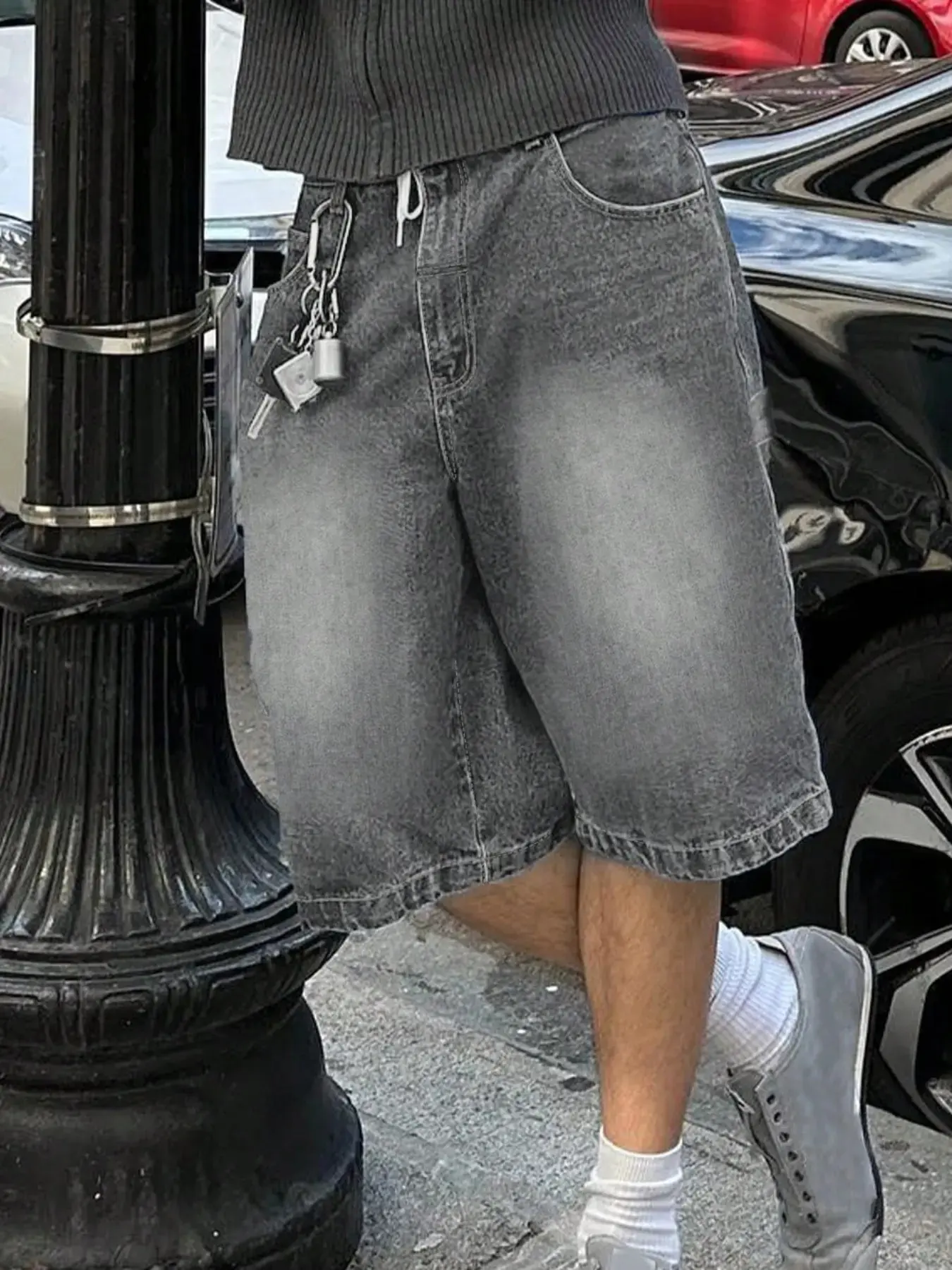 Men's Denim-Effect Print Shorts, Denim Look Loose Casual Comfy Breathable Jeans Shorts for Daily Wear, Oversized Men's Bottoms for All Seasons, Menswear
