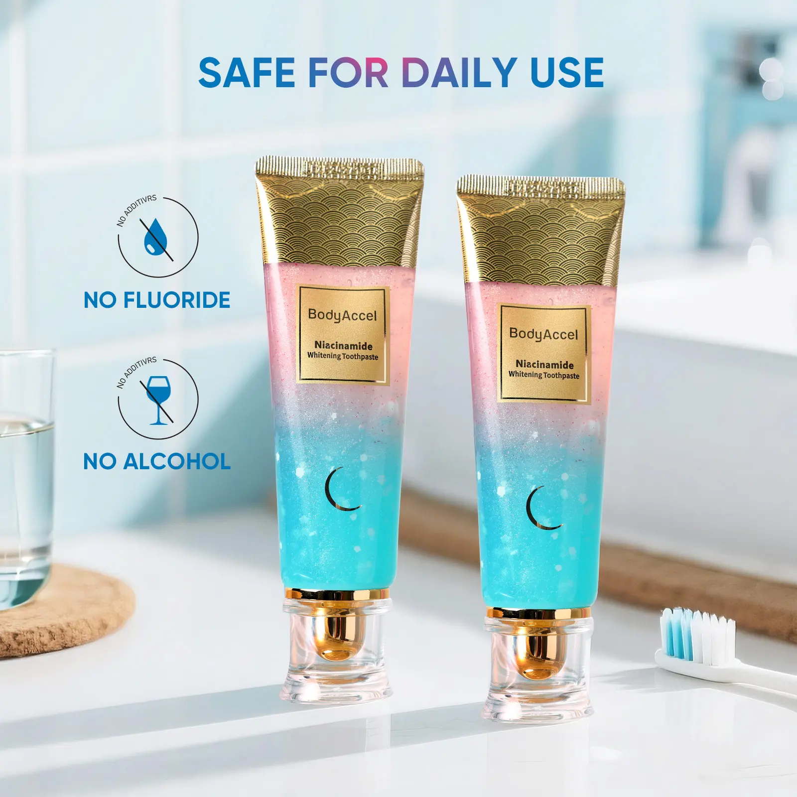 BodyAccel Probiotic Whitening Toothpaste - Fluoride-Free, Niacinamide, Anti-Plaque, Teeth Stain Remover, Dental Stain Remover, Breath Care for Oral Health & Bright Smile-JZ, Niacinamide Toothpaste, Healthy Toothpaste