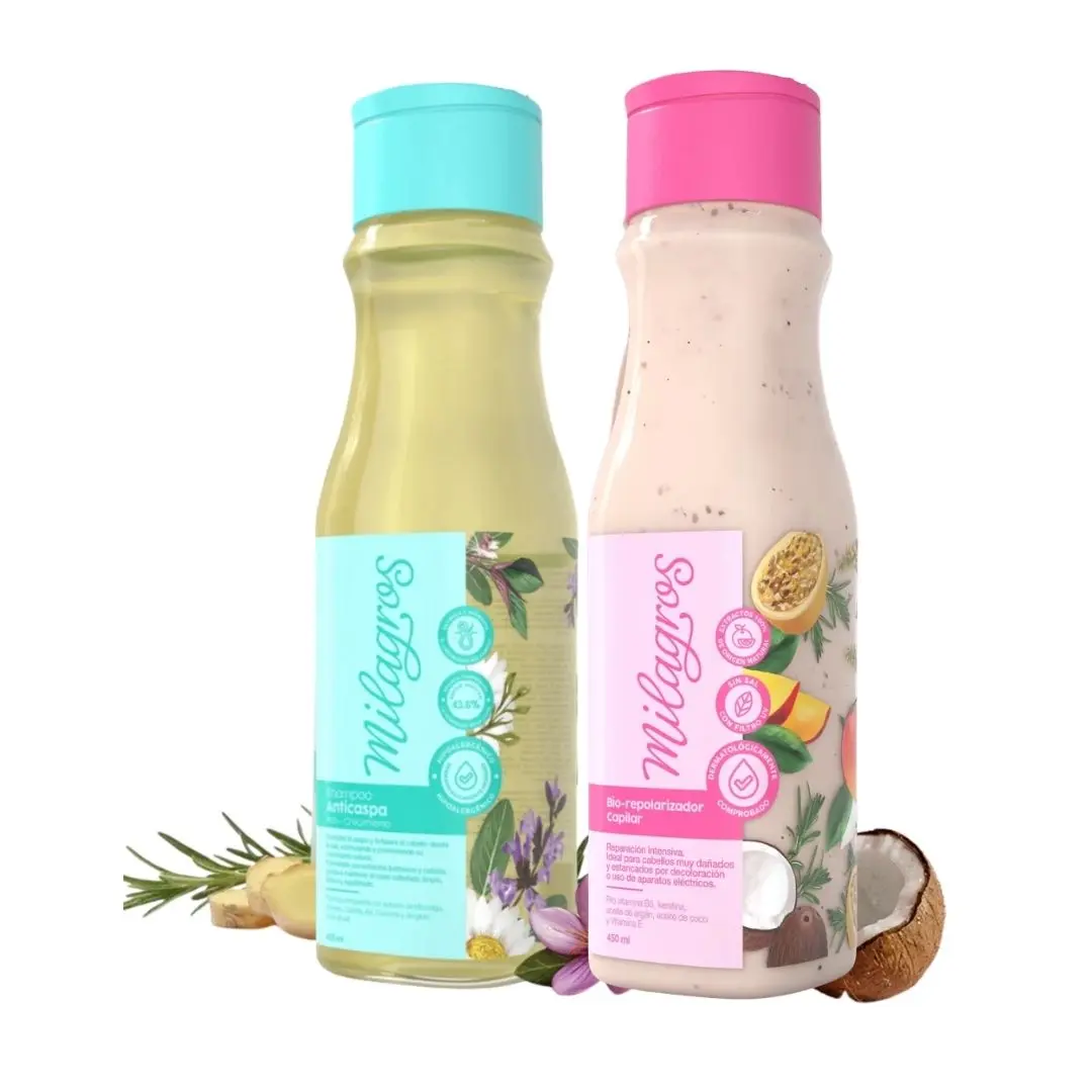 Milagros Kit Biorepolarizador Capilar Shampoo Anticaspa 450ml Biorepolarizer & Anti-Dandruff Shampoo for Damaged, Dry Hair & Hair Loss Haircare Mask Conditioner Hydrating
