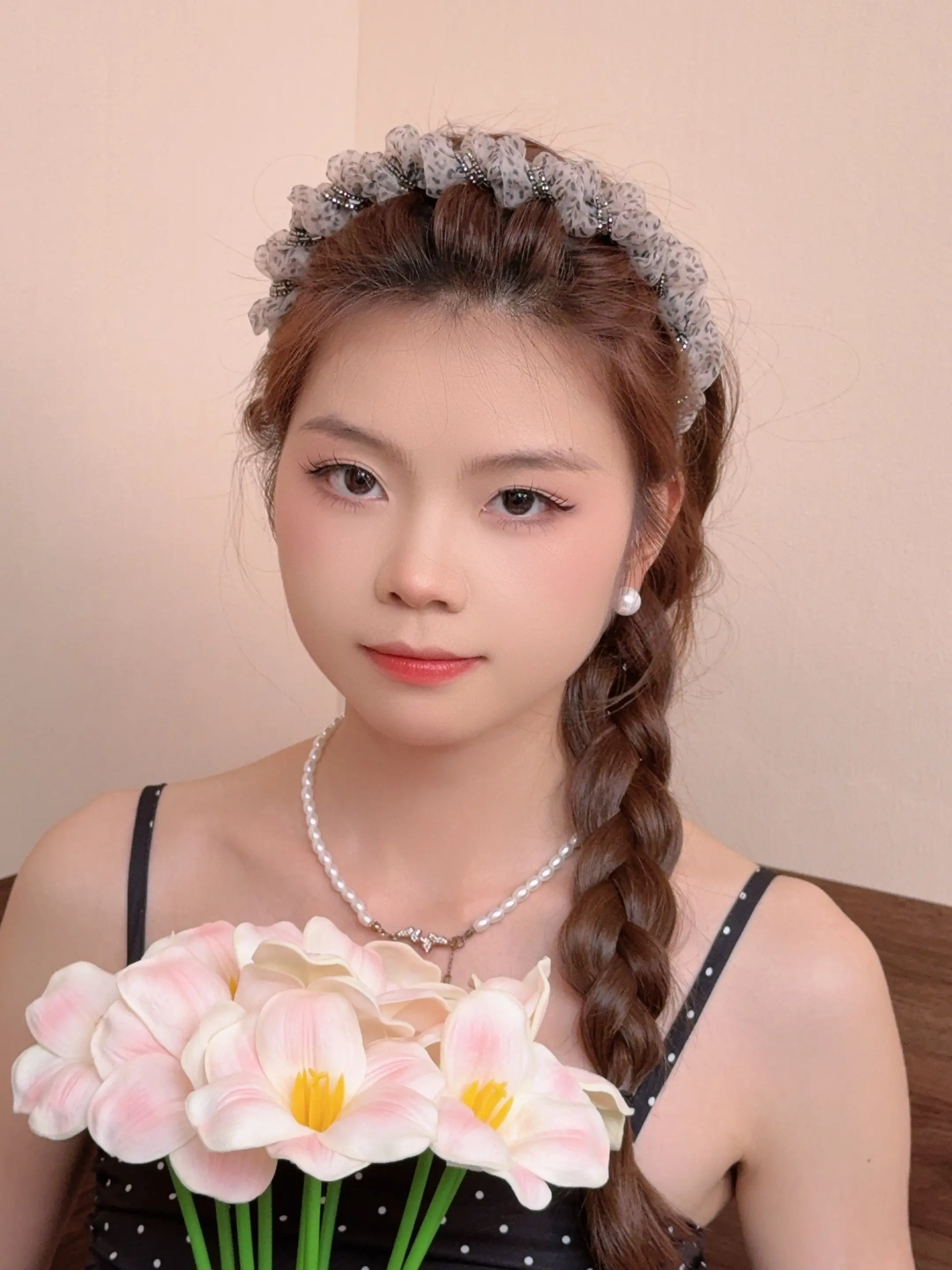 Women's Polka Dot Mesh Rhinestone Hairband, Fashion Accessory for Heightening Forehead, Enhancing Hair Volume, Stylish Headwear