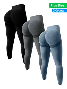 3 Pack Plus Size High Waist Butt Lift Fitness Pants for Women, High Elasticity Quick Dry Tight High Waisted Leggings for Yoga and Gym, Stretchy High Waist Fitness Tights