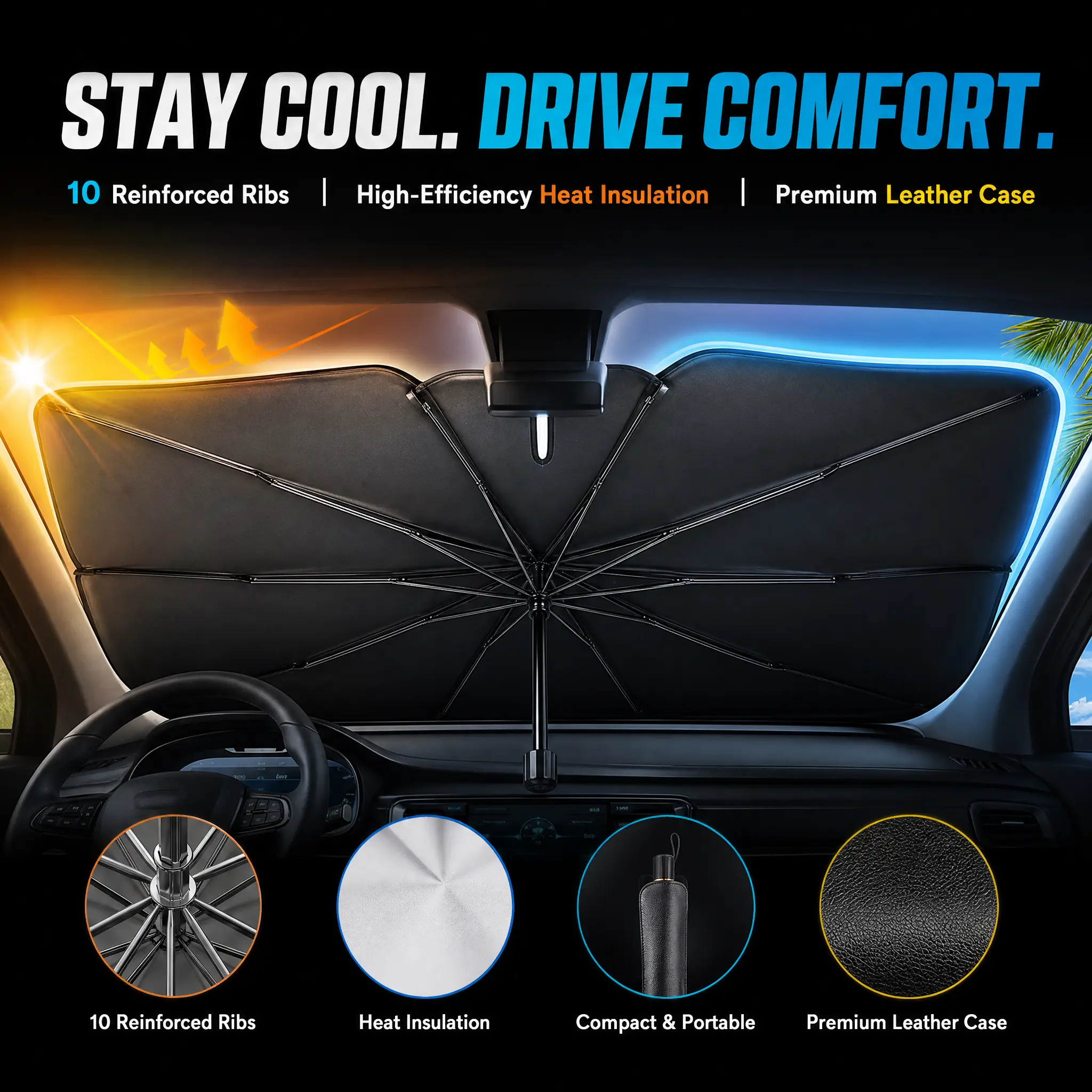 【VibeCross】Collapsible Automotive Front Windshield Sun Barrier, Lightweight Portable Sun Shade Frame with Foldable Structure, Heat Insulating Windshield Visor Cover, Summer UV Protection Auto Interior Accessory,car accessories