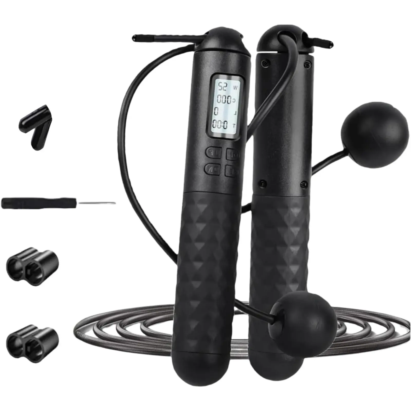 Cordless Weighted Skipping Rope for Adults - Fitness Rope with Large Ball Counter and LCD Display