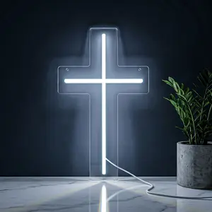 LED Cross Neon Sign, Acrylic Holy Cross Wall Light, Christian Faith Wall Art Decor, Religious Home Decor, Bedroom, Prayer Room, Church, Baptism Easter Gift