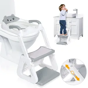 Orzbow 2-IN-1 Potty Training Toilet Seat with Step Stool for Toddler, Stability Training Potty Seat for Kids Boys Girls with Splash Guard and Anti-Slip Pad, Adjustable Ladder & Potty Seat Height, Grey