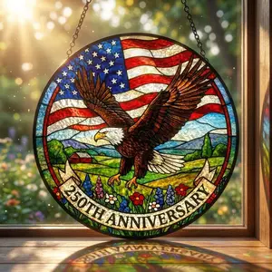 USA 250th Anniversary Suncatcher, Patriotic Eagle Stained Glass Window Hanging