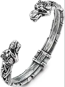 Vintage Viking Wolf Open-End Bracelet for Men, Celtic Knot Punk Fashion Accessory, Unisex Adjustable Jewelry, Stylish Daily Wear